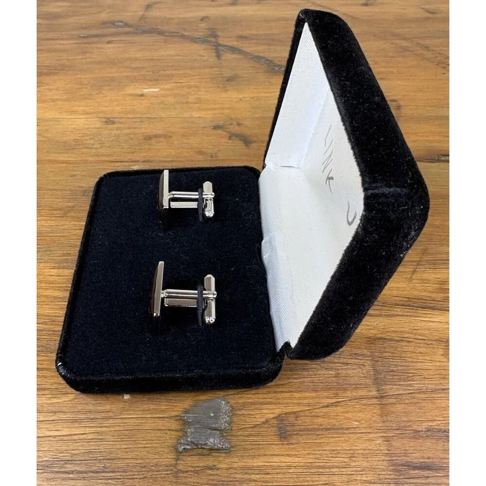 LINK UP Men's Cufflinks Purple Enamel Silver Tone Cage Grid Woven Boxed Vintage
